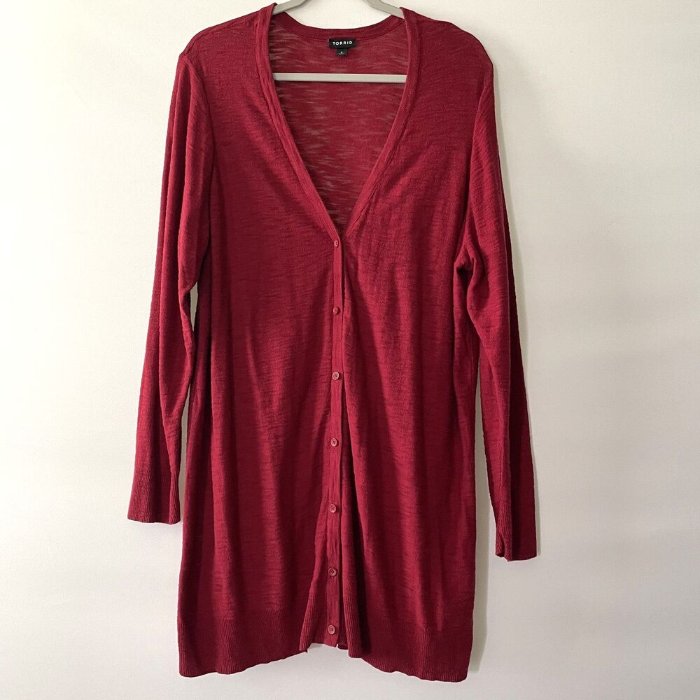 Torrid Long Cardigan Button Front Long Sleeve Red Knit Size 3X